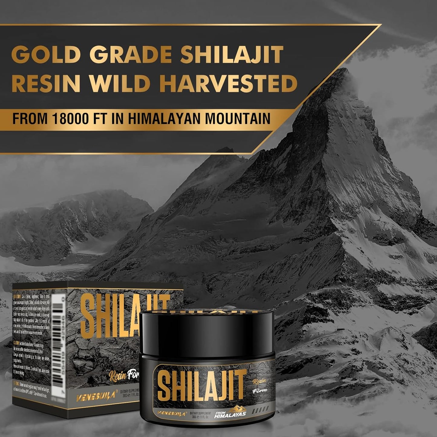 Organic Venezuela Shilajit Resin - Third Party Tested, Rich in 85+ Trace Minerals, Gold Grade Himalayan Shilajit for Energy - 1 Fl Oz (Pack of 2)
