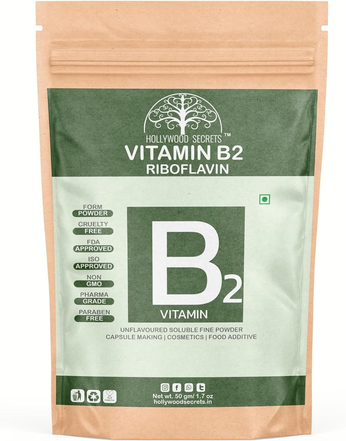 Organic Vitamin B2 Riboflavin Powder 50g - High Quality Supplement for Energy and Immune Support