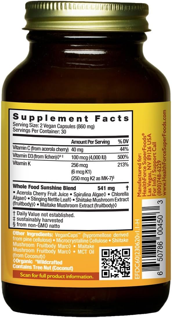 Organic Vitamin D Supplement - 60 Vegan Capsules by HealthForce SuperFoods