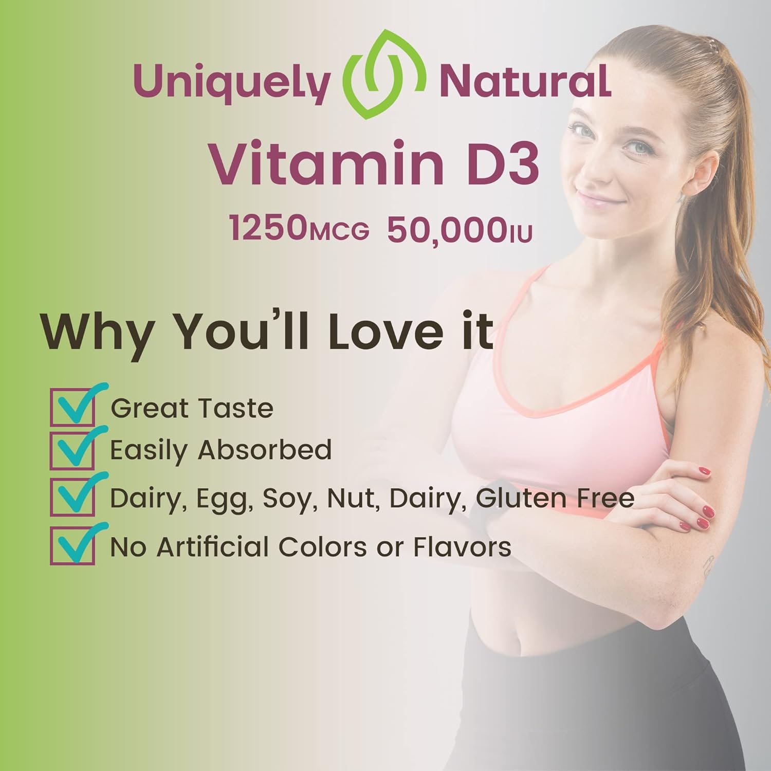 Organic Vitamin D3 50,000 IU Capsules - 120 Weekly Supplements for Bone, Teeth, Immune Support - Non-GMO, Gluten Free - Made in USA