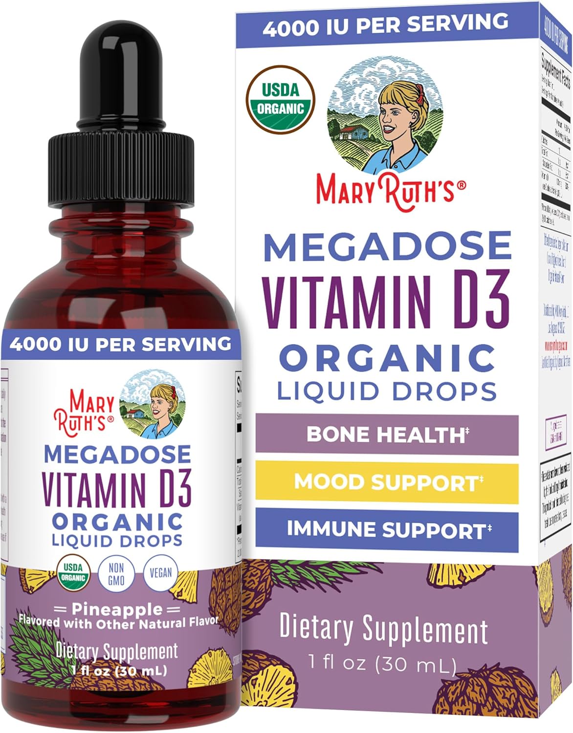 Organic Vitamin D3 Liquid Drops | High Potency 4000 IU | USDA Certified Liquid D Spray for Adults & Kids | Immune & Bone Health Support | Vegan & Gluten Free | Non-GMO | 30 Servings