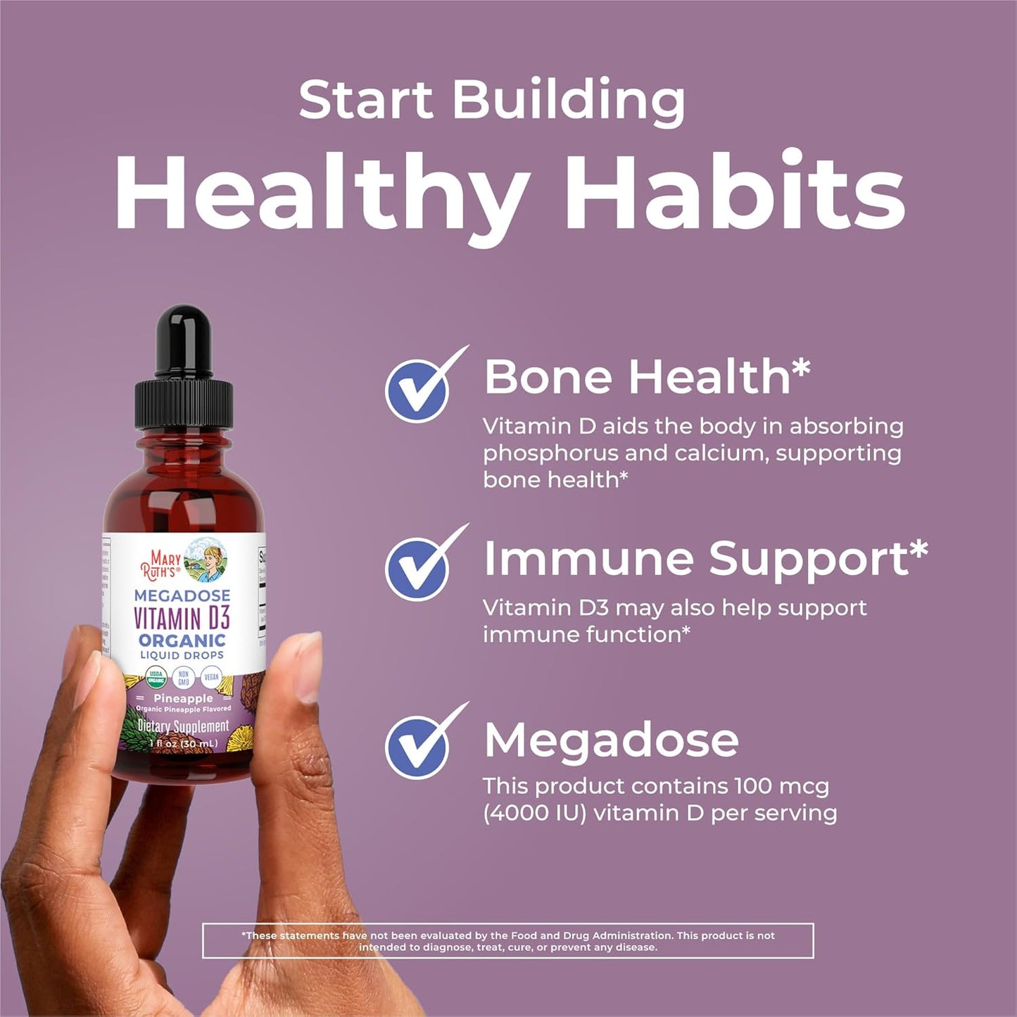 Organic Vitamin D3 Liquid Drops | High Potency 4000 IU | USDA Certified Liquid D Spray for Adults & Kids | Immune & Bone Health Support | Vegan & Gluten Free | Non-GMO | 30 Servings