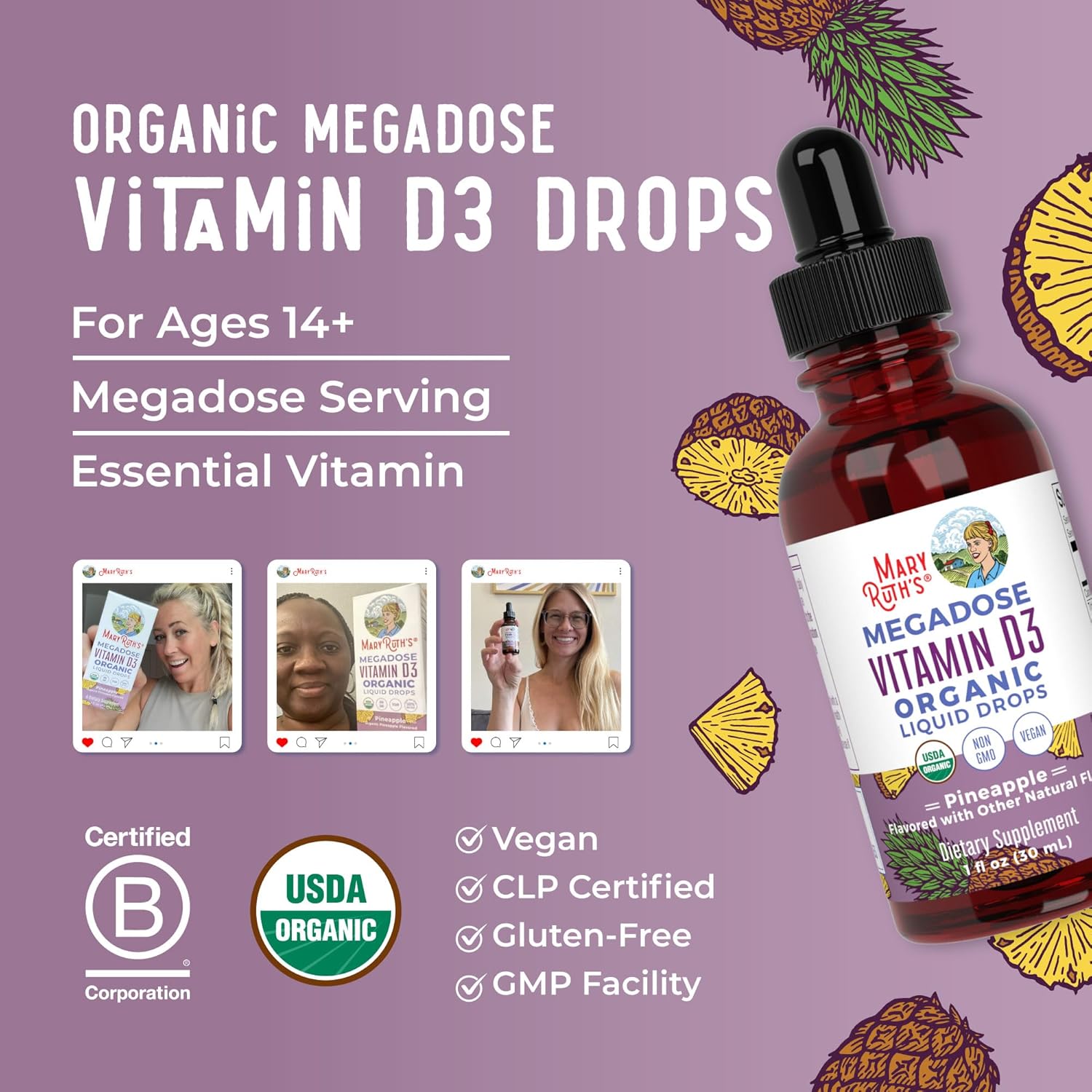 Organic Vitamin D3 Liquid Drops | High Potency 4000 IU | USDA Certified Liquid D Spray for Adults & Kids | Immune & Bone Health Support | Vegan & Gluten Free | Non-GMO | 30 Servings
