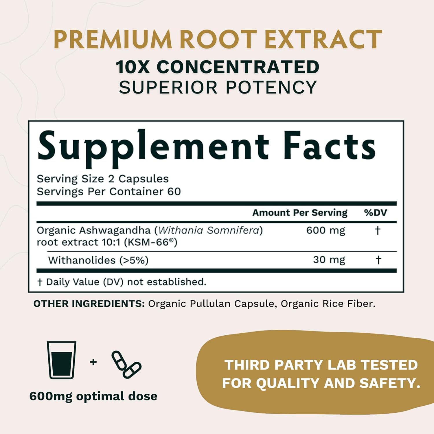 Organic Warrior Trio Supplement: KSM-66 Ashwagandha, Moringa, Lions Mane Blend