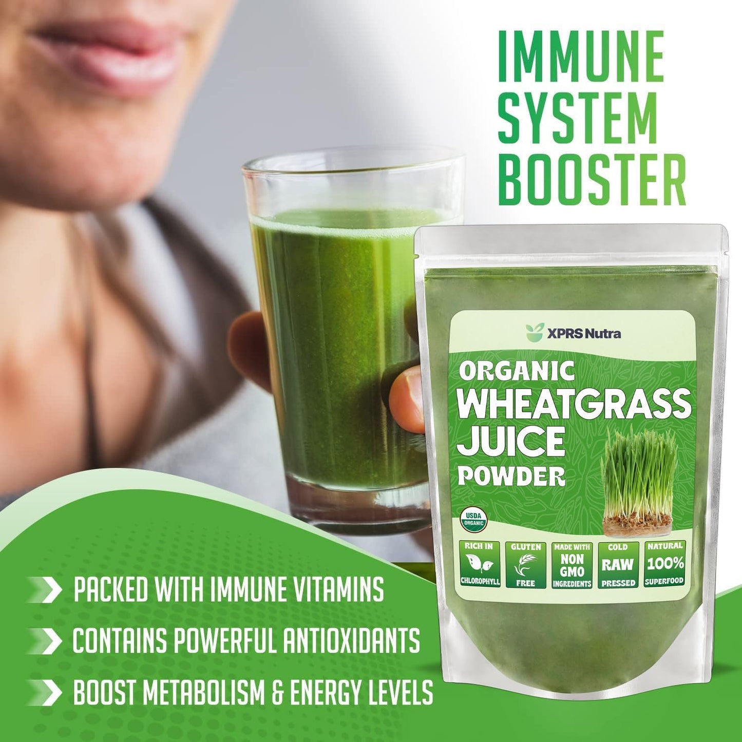 Organic Wheatgrass Juice Powder - Sustainably Grown, Instant & Concentrated - Potent 16oz Wheat Grass Powder