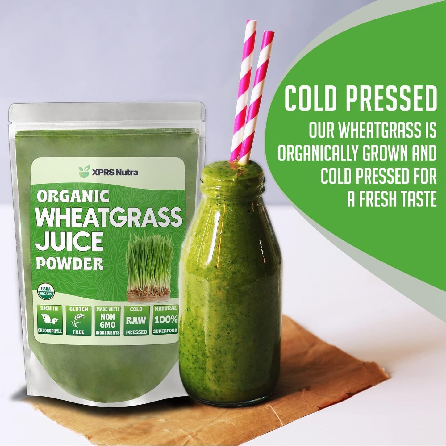Organic Wheatgrass Juice Powder - Sustainably Grown, Instant & Concentrated - Potent 16oz Wheat Grass Powder