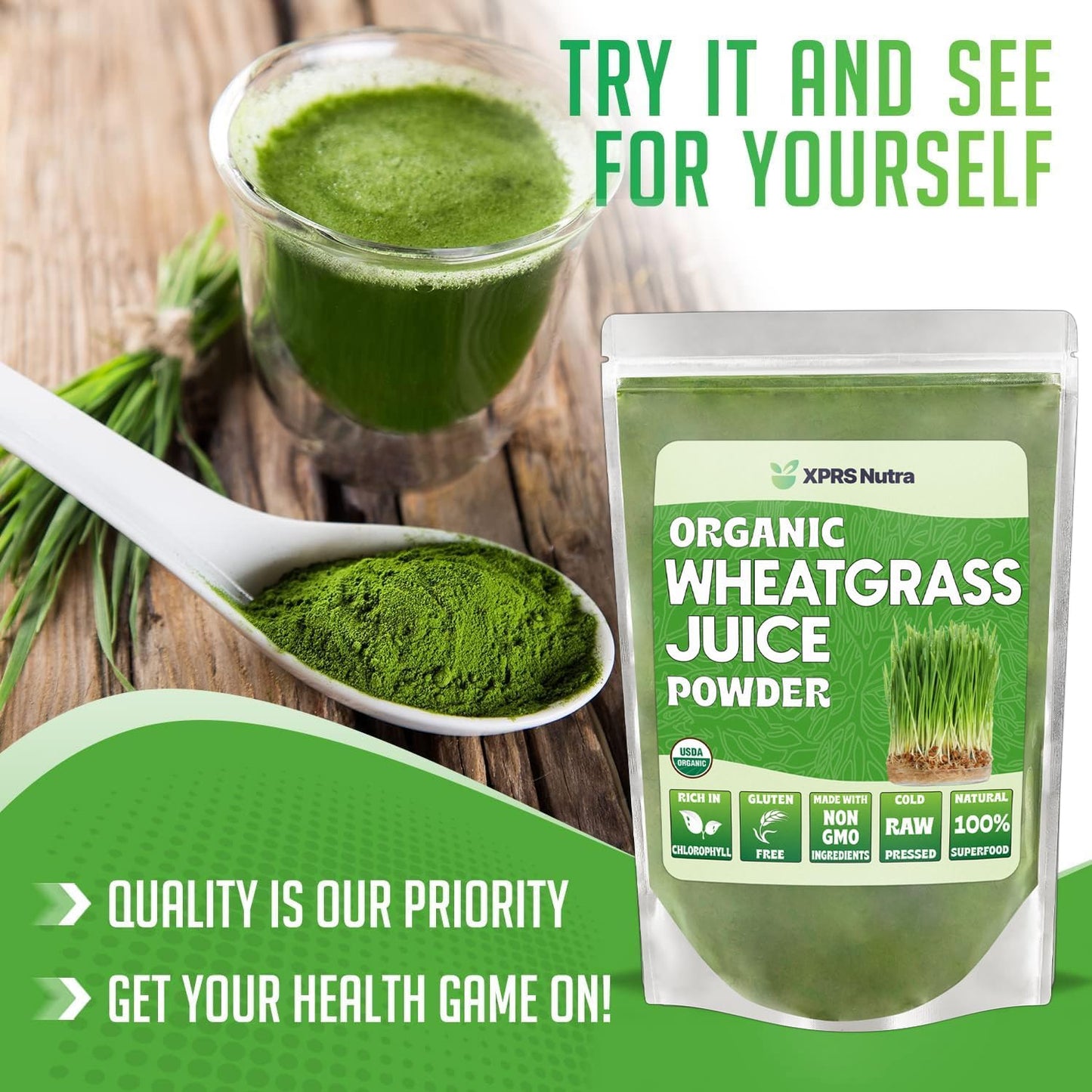 Organic Wheatgrass Juice Powder - Sustainably Grown, Instant & Concentrated - Potent 16oz Wheat Grass Powder