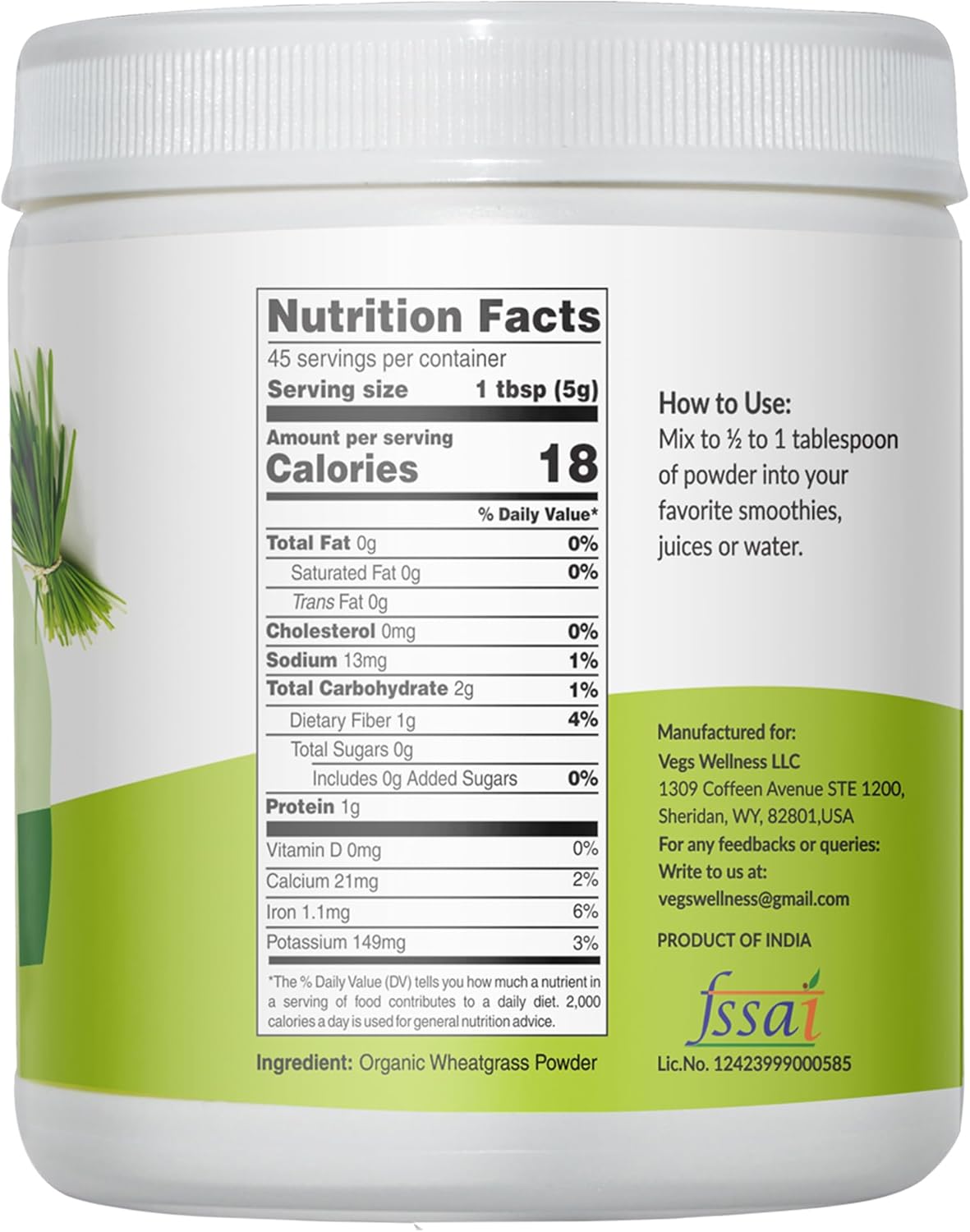 Organic Wheatgrass Powder Juice - Superfood Blend for Immunity and Digestive Health - Ideal for Smoothies, Juices, and Baking - 8 Oz Pack