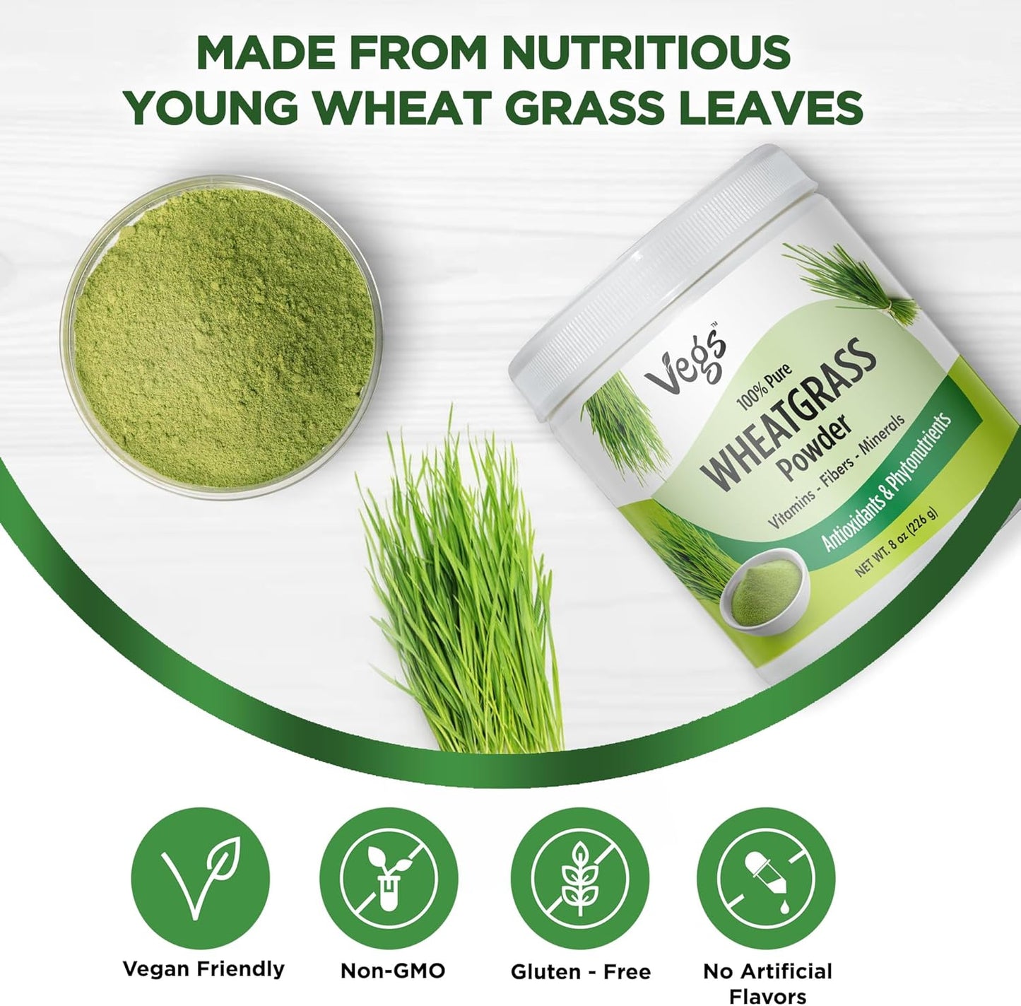 Organic Wheatgrass Powder Juice - Superfood Blend for Immunity and Digestive Health - Ideal for Smoothies, Juices, and Baking - 8 Oz Pack
