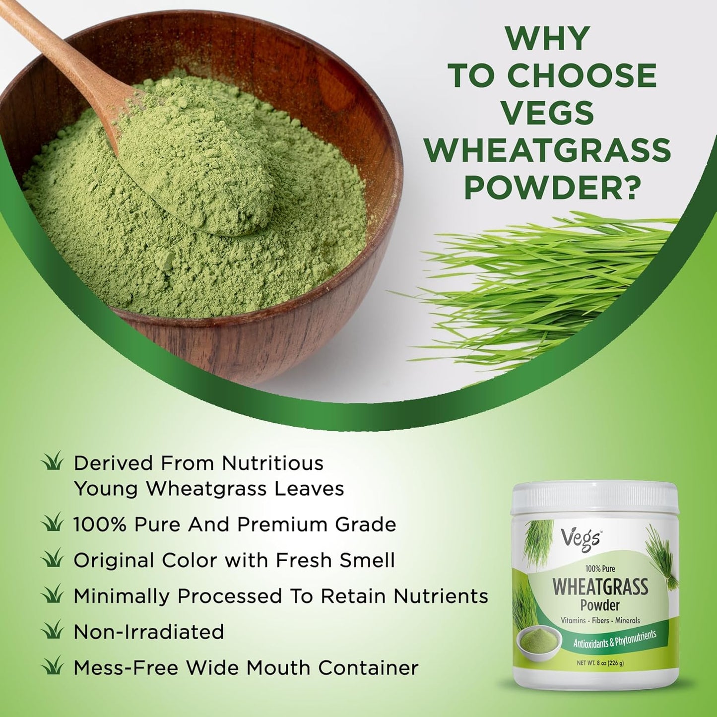 Organic Wheatgrass Powder Juice - Superfood Blend for Immunity and Digestive Health - Ideal for Smoothies, Juices, and Baking - 8 Oz Pack