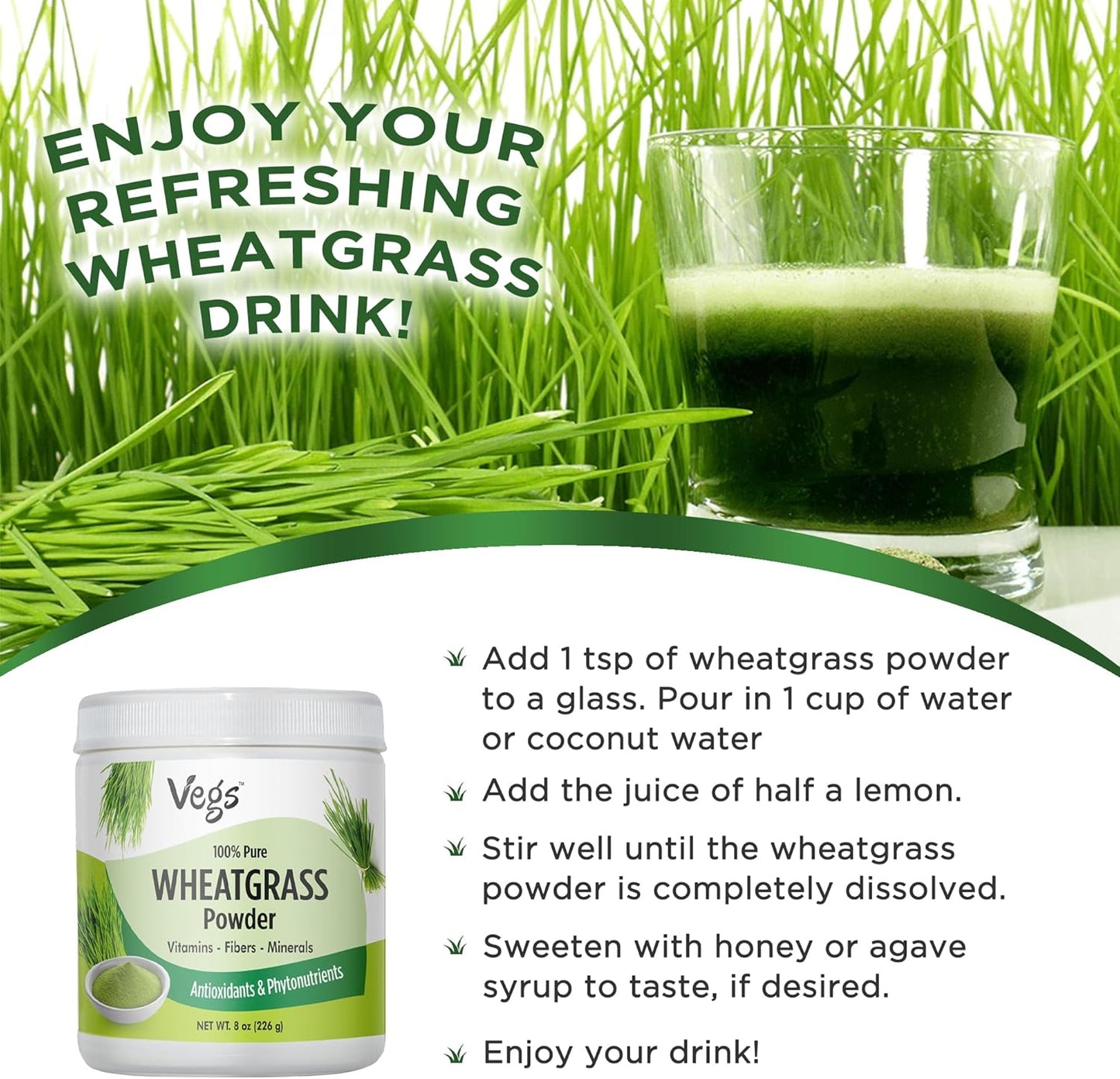 Organic Wheatgrass Powder Juice - Superfood Blend for Immunity and Digestive Health - Ideal for Smoothies, Juices, and Baking - 8 Oz Pack