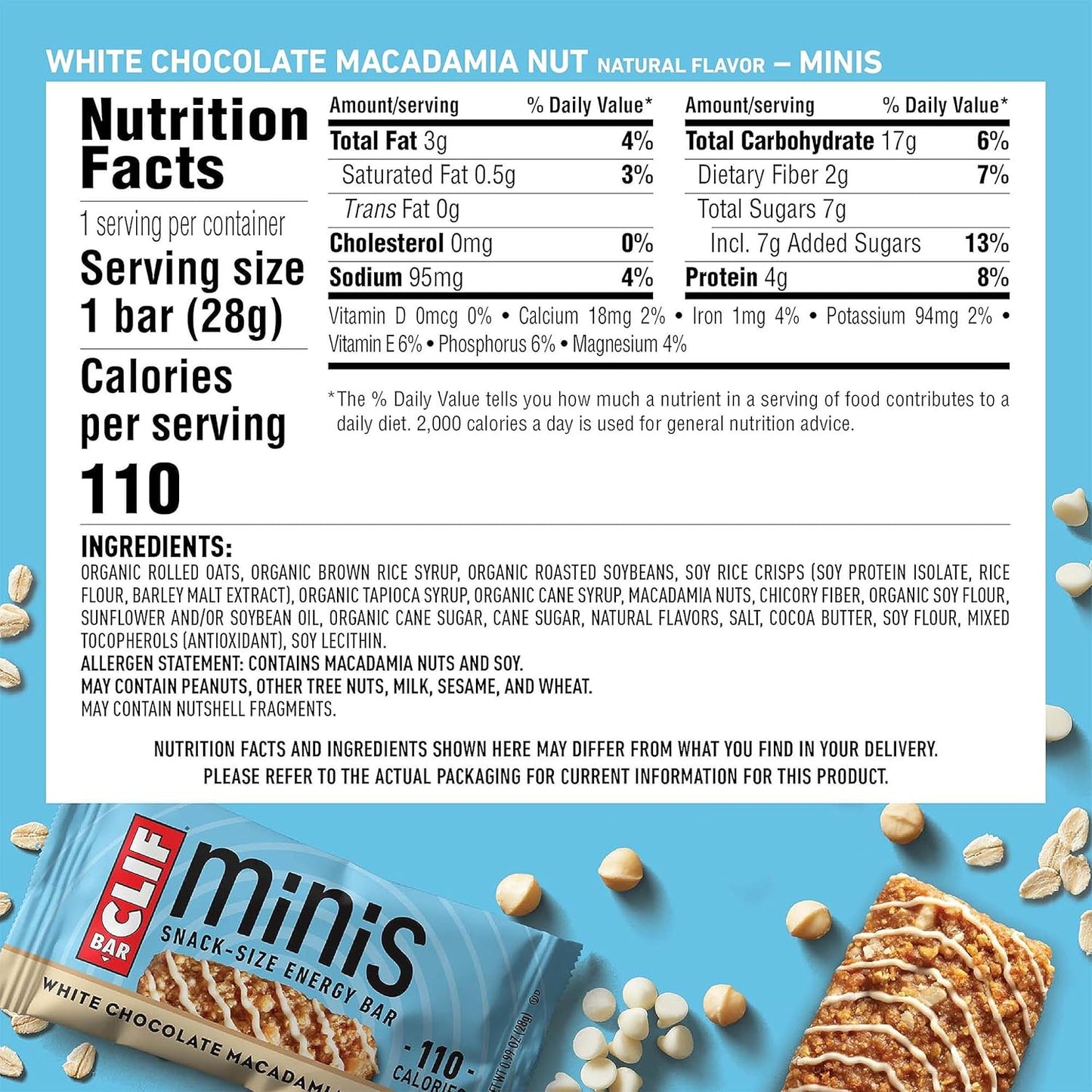 Organic White Chocolate Macadamia Nut CLIF BAR Energy Bars - Full Size and Mini - Non-GMO - Plant Based - 20 Count