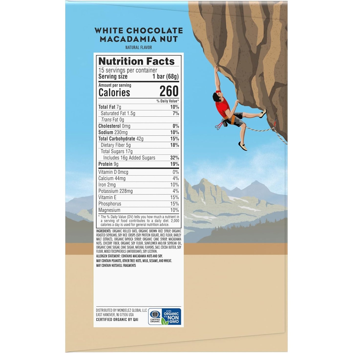 Organic White Chocolate Macadamia Nut Energy Bars - Non-GMO Plant Based Protein (15 Pack)