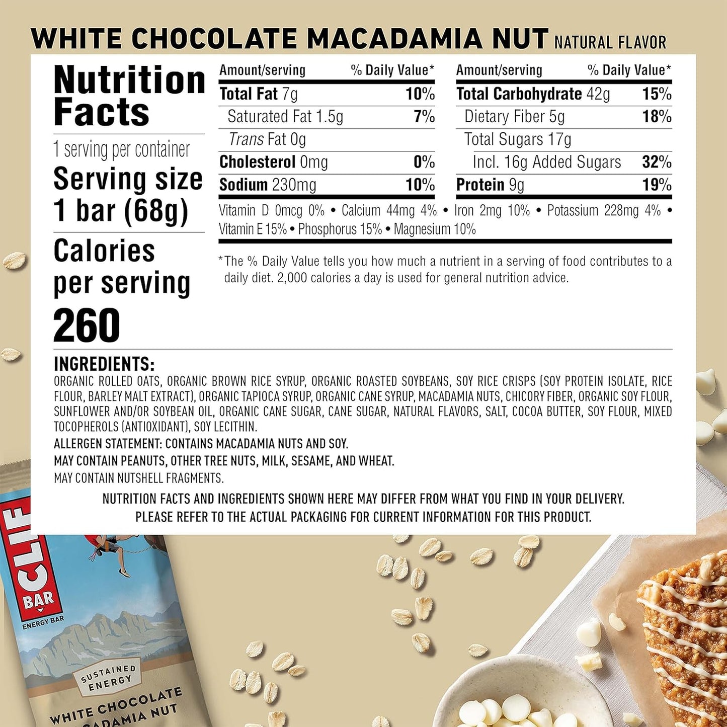 Organic White Chocolate Macadamia Nut Energy Bars - Non-GMO Plant Based Protein (15 Pack)