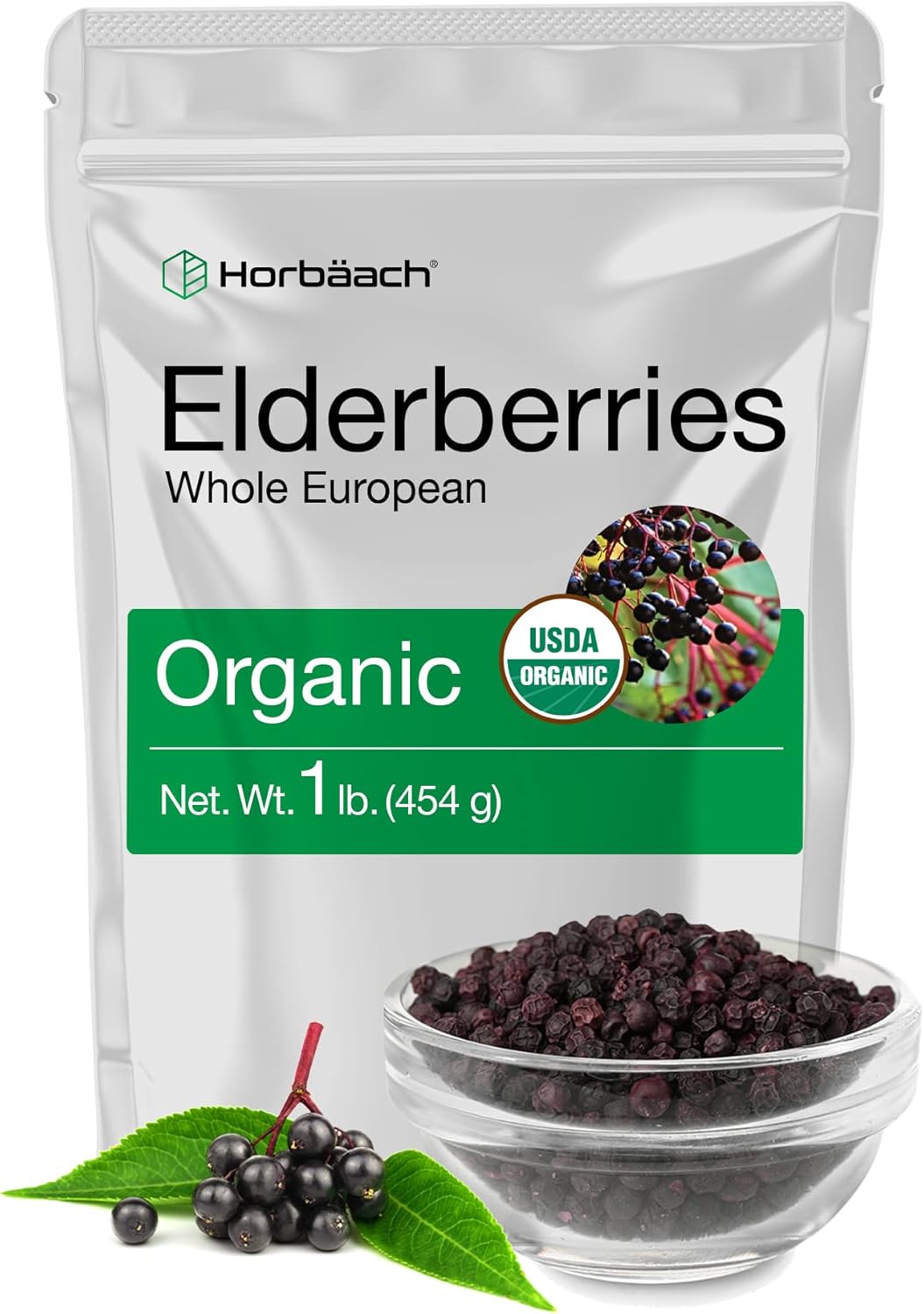 Organic Whole European Elderberries - 1 lb Bulk Bag | Non-GMO & Gluten Free Dried Sambucus Nigra