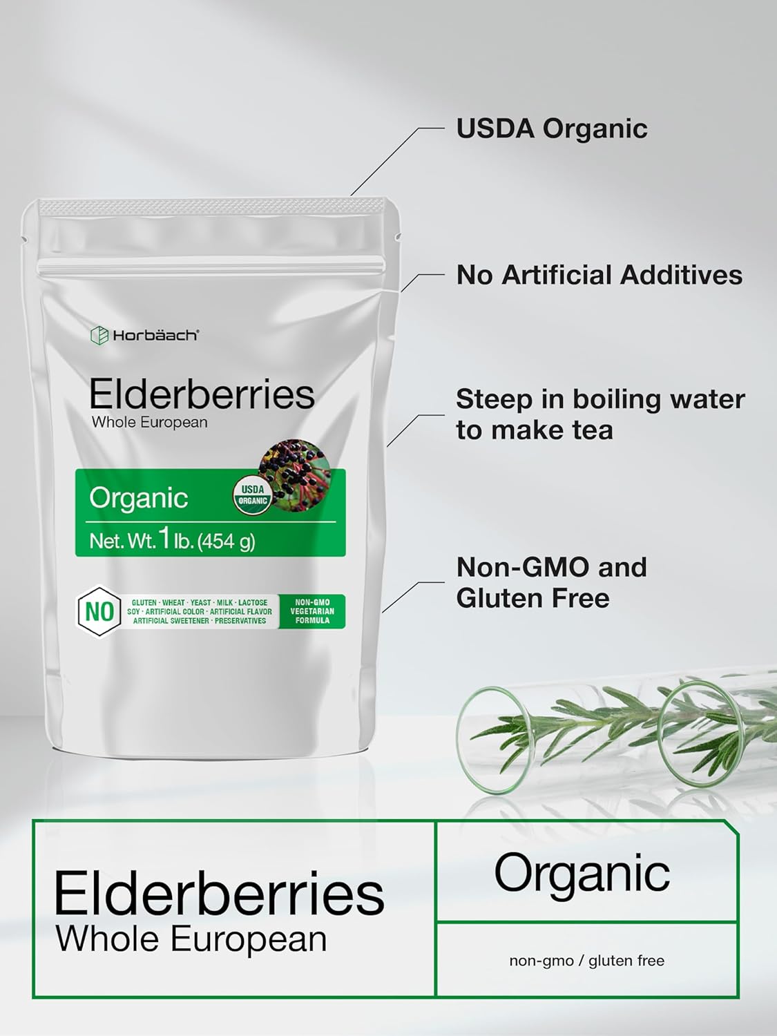 Organic Whole European Elderberries - 1 lb Bulk Bag | Non-GMO & Gluten Free Dried Sambucus Nigra