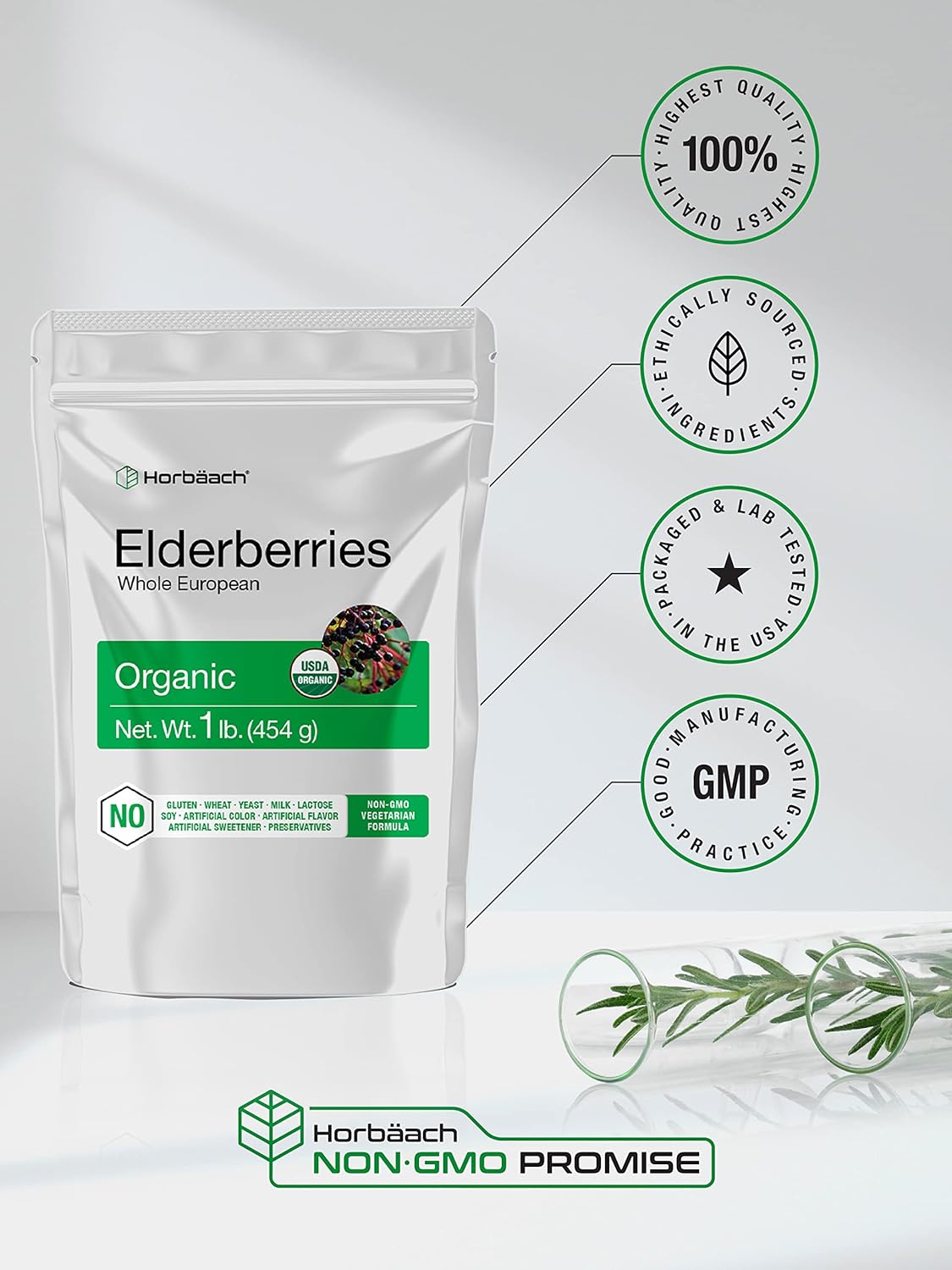 Organic Whole European Elderberries - 1 lb Bulk Bag | Non-GMO & Gluten Free Dried Sambucus Nigra