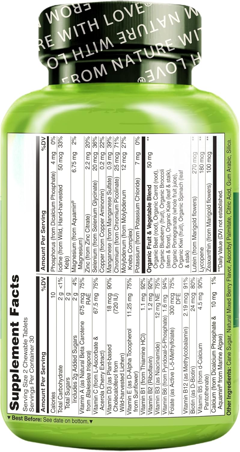 Organic Whole Food Children's Multivitamin Chewables - Vegan & Vegetarian Friendly - 60 Tablets