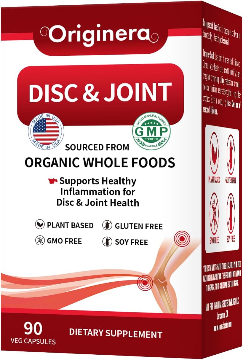 Organic Whole Food Joint & Disc Supplement for Flexibility & Pain Relief, Non-GMO, Vegan, Made in USA, Muscle Recovery Support