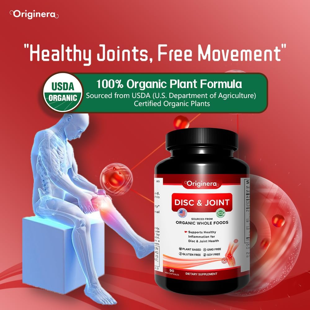 Organic Whole Food Joint & Disc Supplement for Flexibility & Pain Relief, Non-GMO, Vegan, Made in USA, Muscle Recovery Support