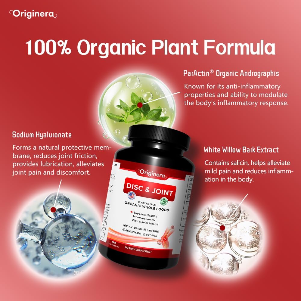 Organic Whole Food Joint & Disc Supplement for Flexibility & Pain Relief, Non-GMO, Vegan, Made in USA, Muscle Recovery Support