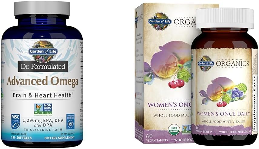 Organic Whole Food Multivitamin & Omega-3 Fish Oil Softgels for Women - 180 Softgels & 60 Tablets combo