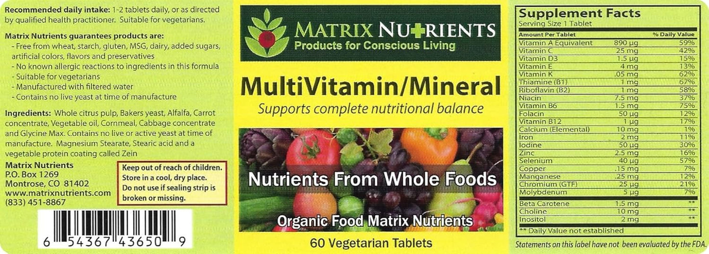 Organic Whole Food Multivitamin with Minerals - Vegan Tablets (60ct) - Comprehensive Daily Health Support with Vitamin A, C, D, E & More