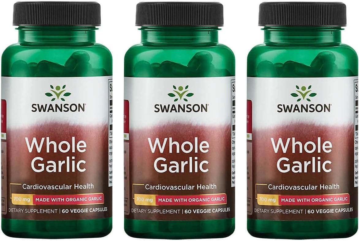 Organic Whole Garlic Capsules by Swanson - 700mg, 60 Count - Vegetarian Formula