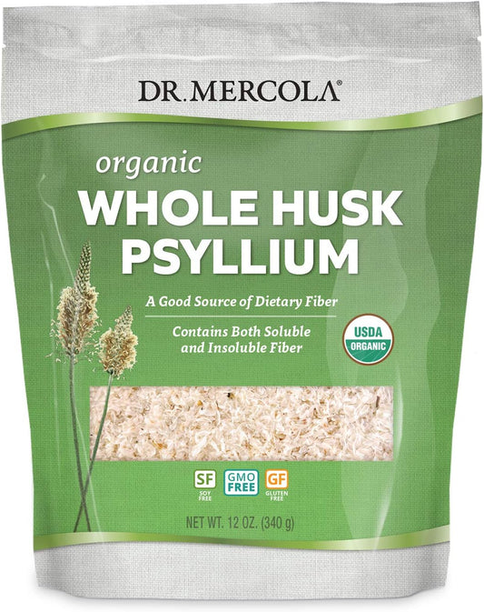 Organic Whole Husk Psyllium Supplement, 68 Servings (12oz) - Rich in Fiber, Promotes Digestive Health, Non-GMO, Gluten-Free, Soy-Free - USDA Organic