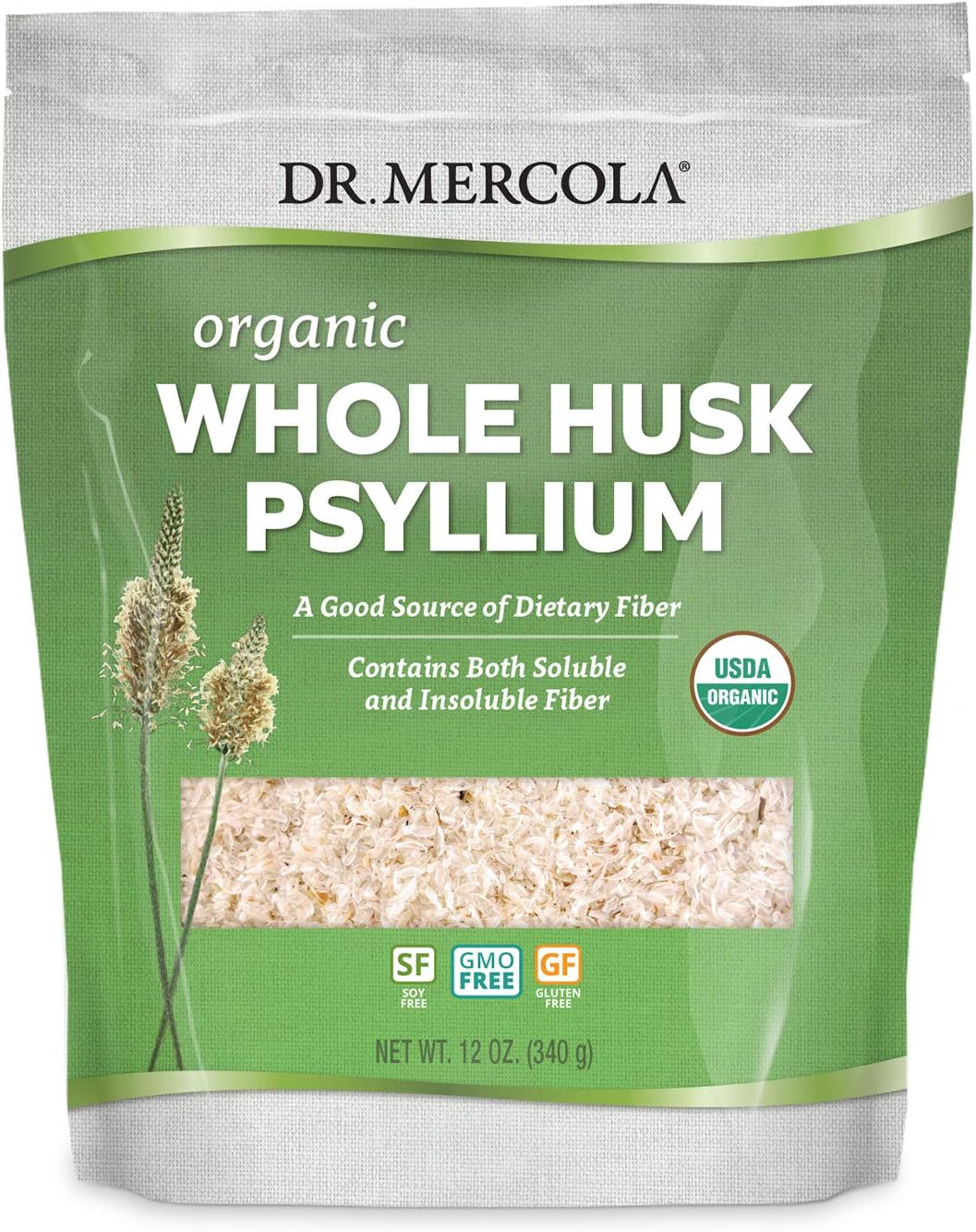 Organic Whole Husk Psyllium Supplement, 68 Servings (12oz) - Rich in Fiber, Promotes Digestive Health, Non-GMO, Gluten-Free, Soy-Free - USDA Organic