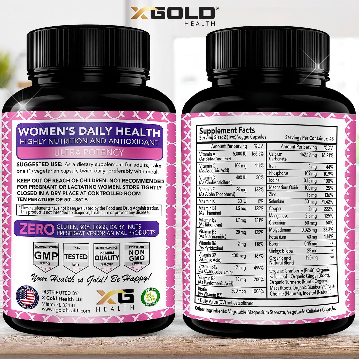 Organic WholeFood Women's Daily Multivitamin 50 Plus with Ginger, Maca, B Complex - Energy & Immune Support - 90 Capsules
