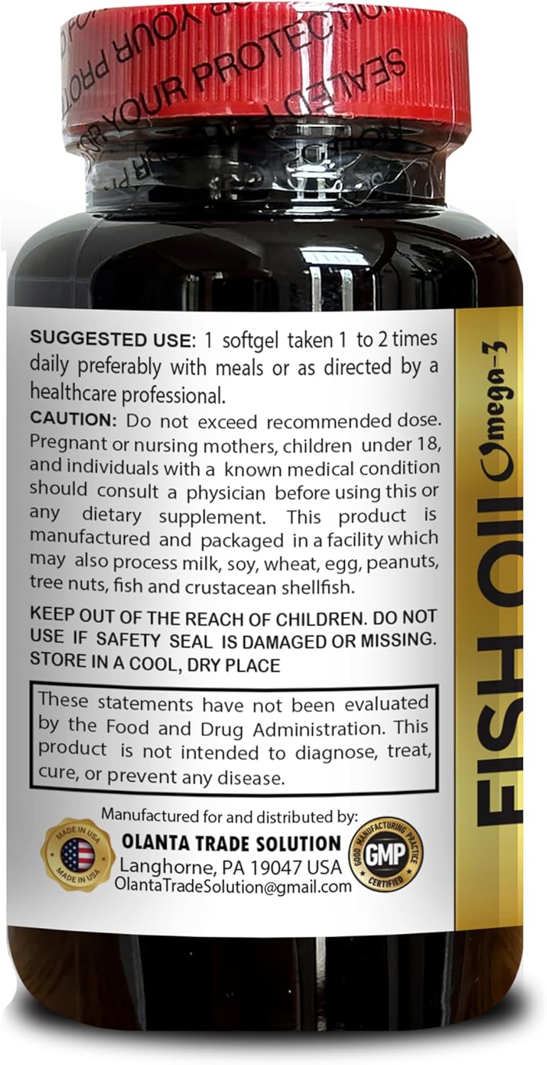 Organic Wild-Caught Omega 3 Fish Oil Supplement - Burpless Source of Omega 3 Fatty Acids, 60 Capsules