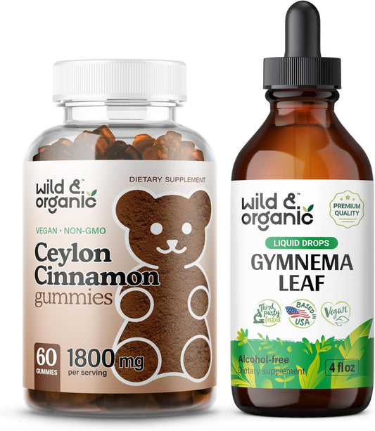 Organic Wild Ceylon Cinnamon Gummies and Gymnema Tincture - Natural Supplements for Health
