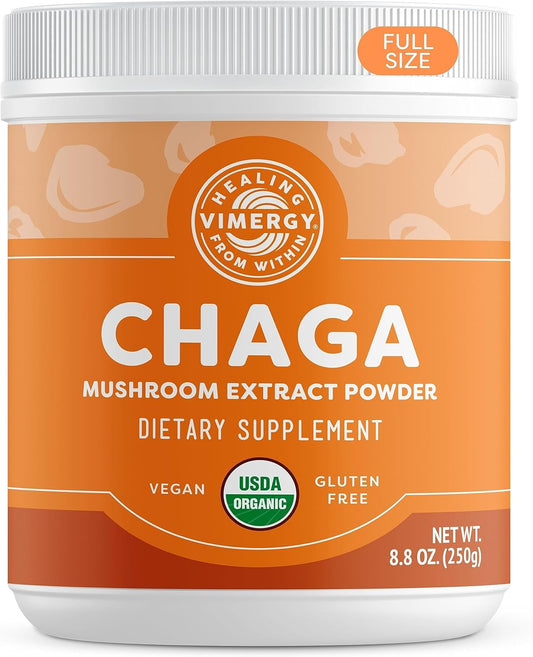Organic Wild Chaga Mushroom Extract Powder - 166 Servings, Ideal for Tea, Coffee, Smoothies - Cardiovascular Support - Kosher, Vegan, Gluten-Free - Pure Chaga, No Fillers - 250g