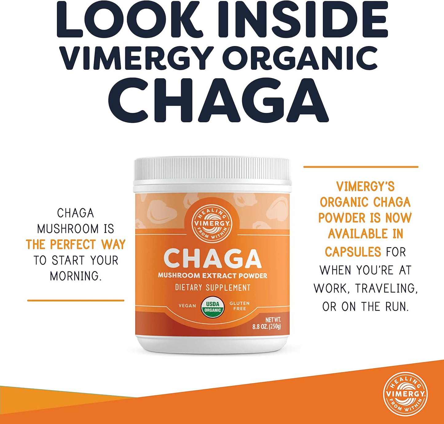 Organic Wild Chaga Mushroom Extract Powder - 166 Servings, Ideal for Tea, Coffee, Smoothies - Cardiovascular Support - Kosher, Vegan, Gluten-Free - Pure Chaga, No Fillers - 250g
