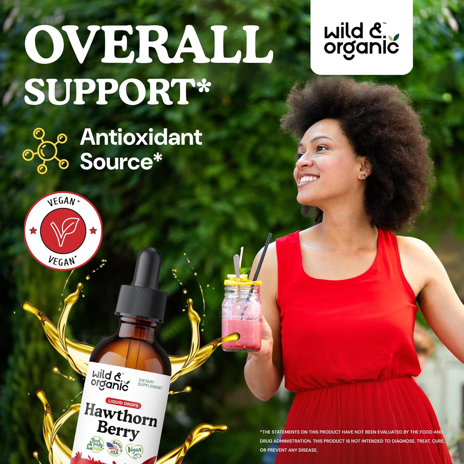 Organic Wild Hawthorn Berry Extract Drops 600mg - Liquid Supplement for Overall Health Support - Vegan & Sugar-Free Tincture - 2 fl oz