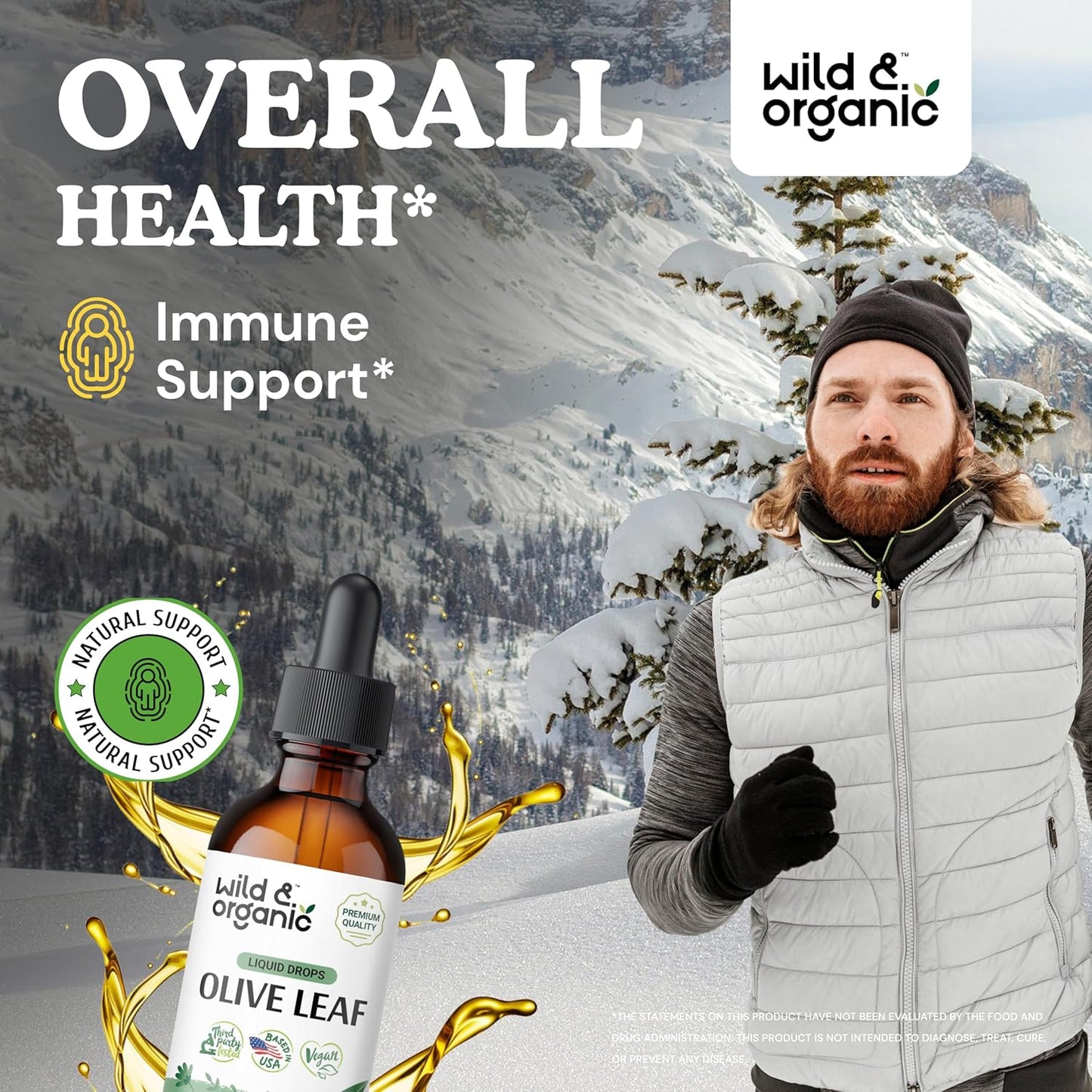 Organic Wild Olive Leaf Extract Drops - Antioxidant Immune Support - Oleuropein Supplement - Vegan, Sugar & Alcohol-Free - 2 fl oz