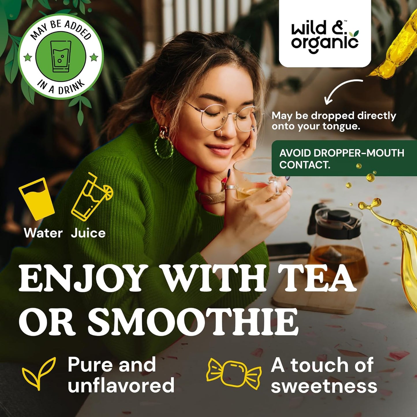 Organic Wild Olive Leaf Extract Drops - Antioxidant Immune Support - Oleuropein Supplement - Vegan, Sugar & Alcohol-Free - 2 fl oz