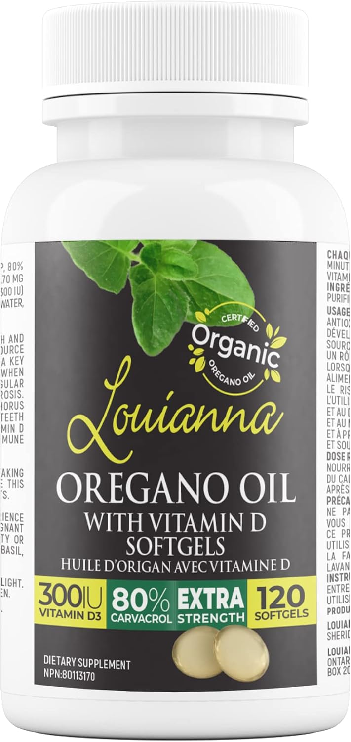 Organic Wild Oregano Oil Softgels with Vitamin D for Bone, Immune, and Gut Health - 120 Capsules