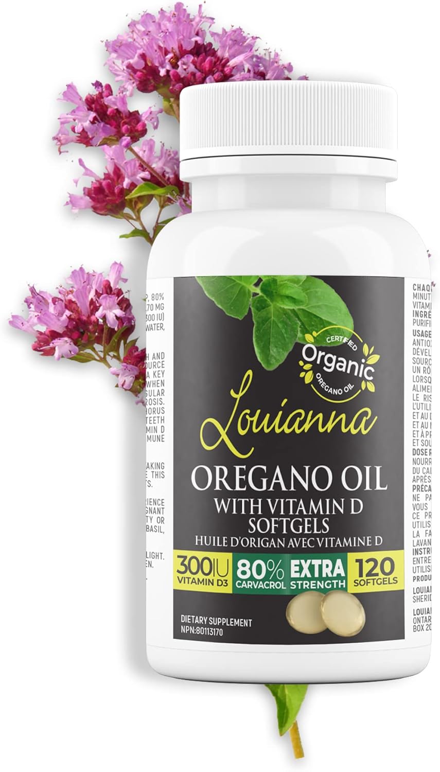 Organic Wild Oregano Oil Softgels with Vitamin D for Bone, Immune, and Gut Health - 120 Capsules