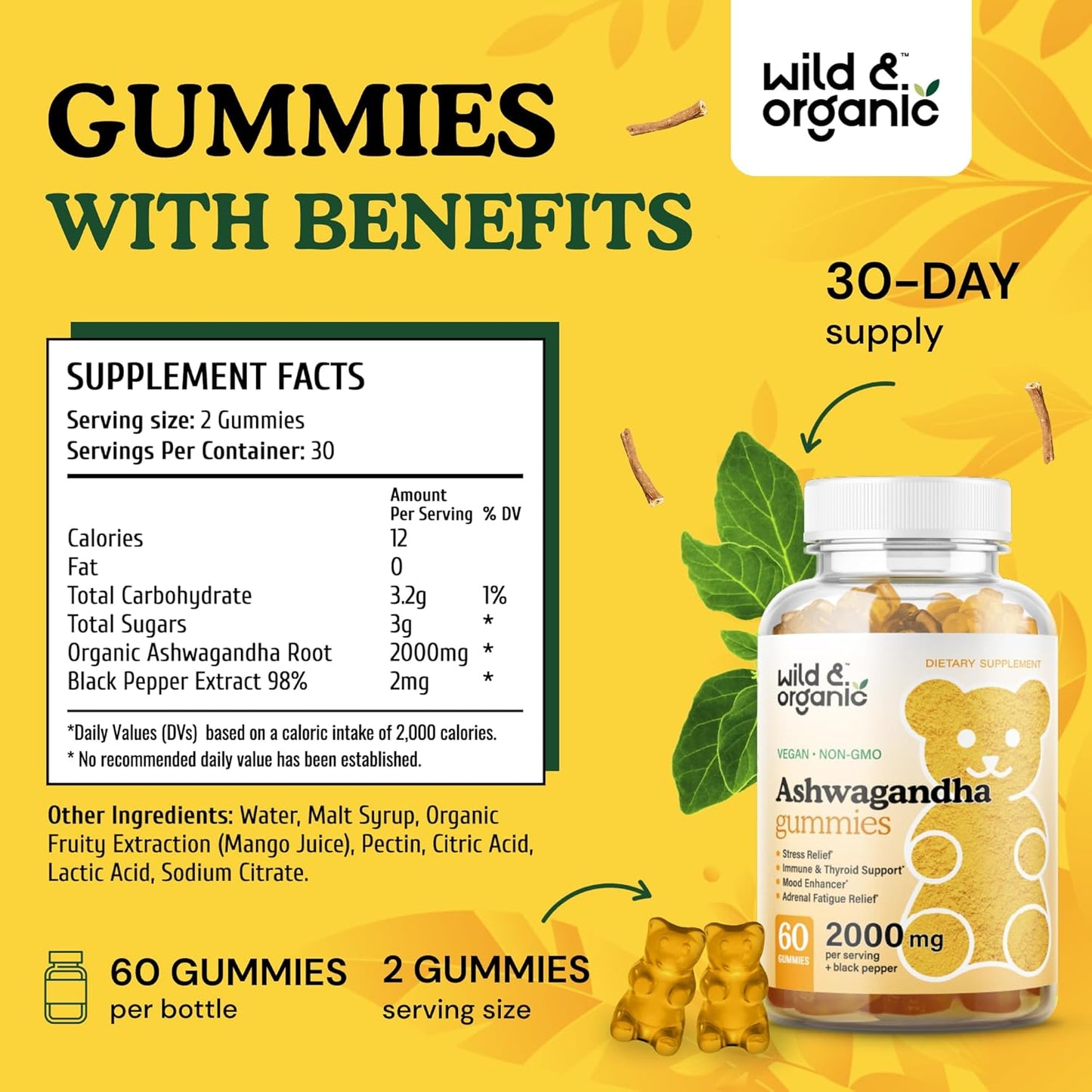 Organic Wild Stinging Nettle Root and Ashwagandha Gummies for Natural Wellness