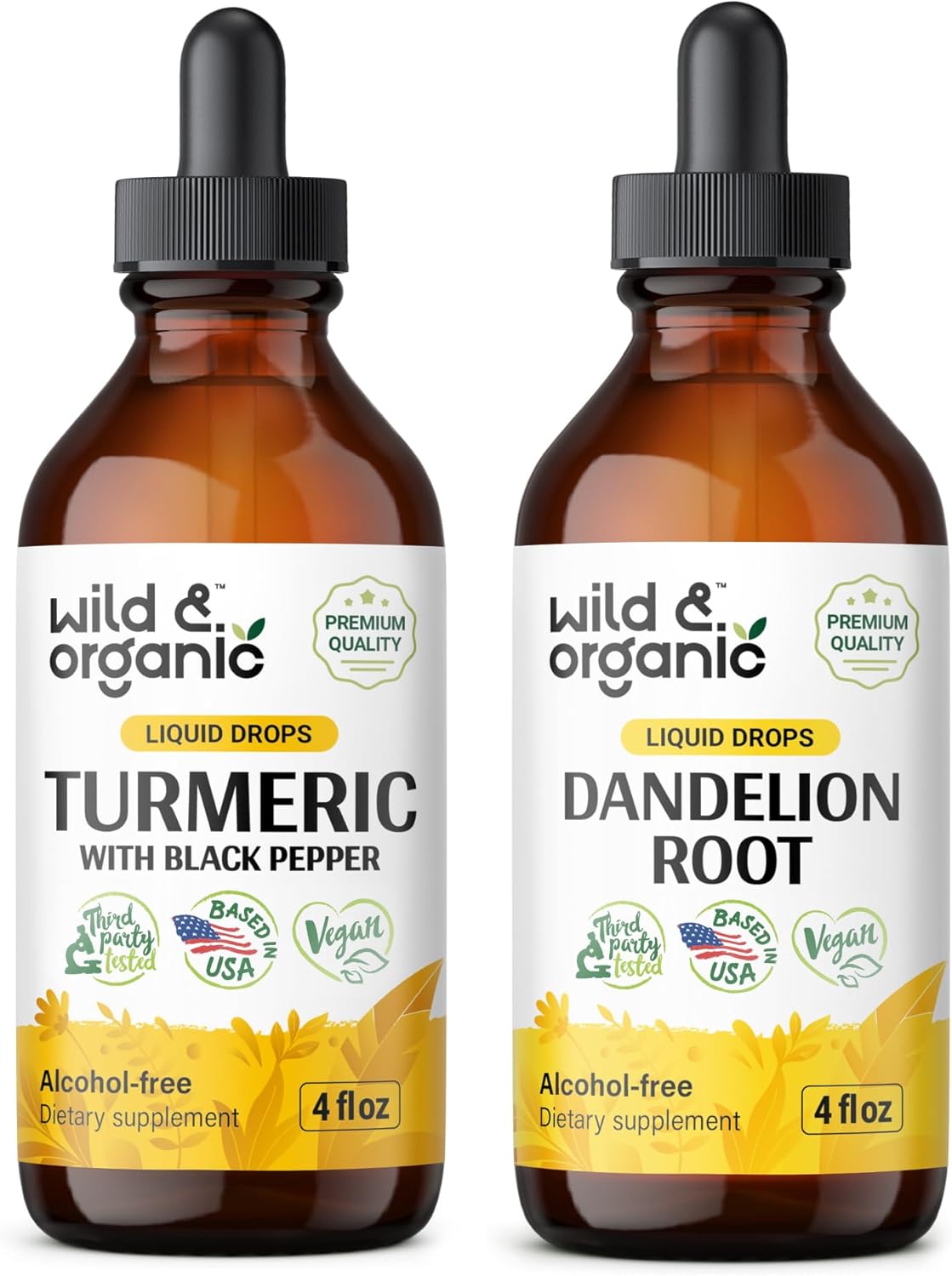 Organic Wild Turmeric and Dandelion Root Tincture Bundle - 4 fl oz Each
