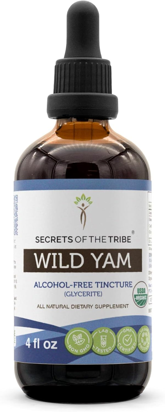 Organic Wild Yam Glycerite Tincture (Alcohol-Free) - Hormone Support Supplement - 4 Fl Oz - USDA Certified