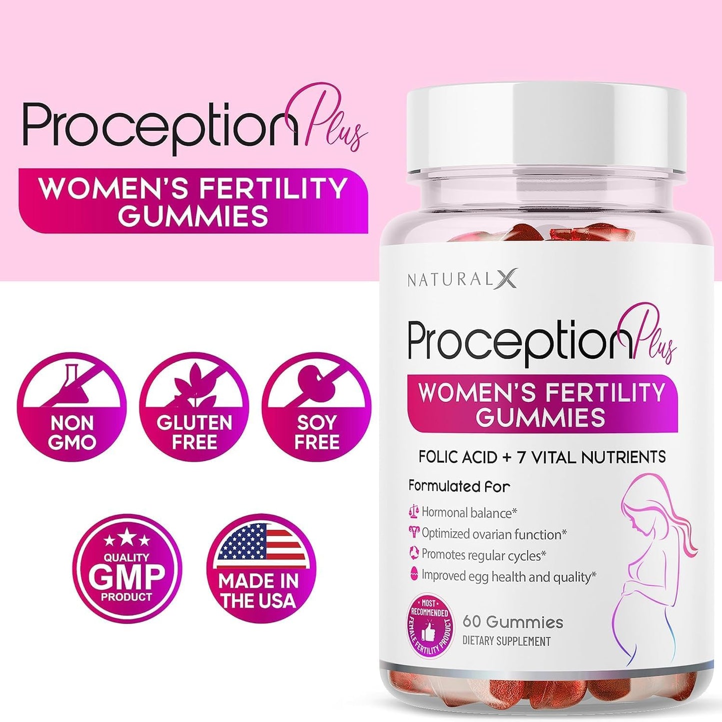 Organic Women's Fertility Gummies with Myo-Inositol, Folic Acid, Biotin, B Vitamins - Hormone Balance & Ovulation Support - Prenatal Conception Aid (120 Gummies)