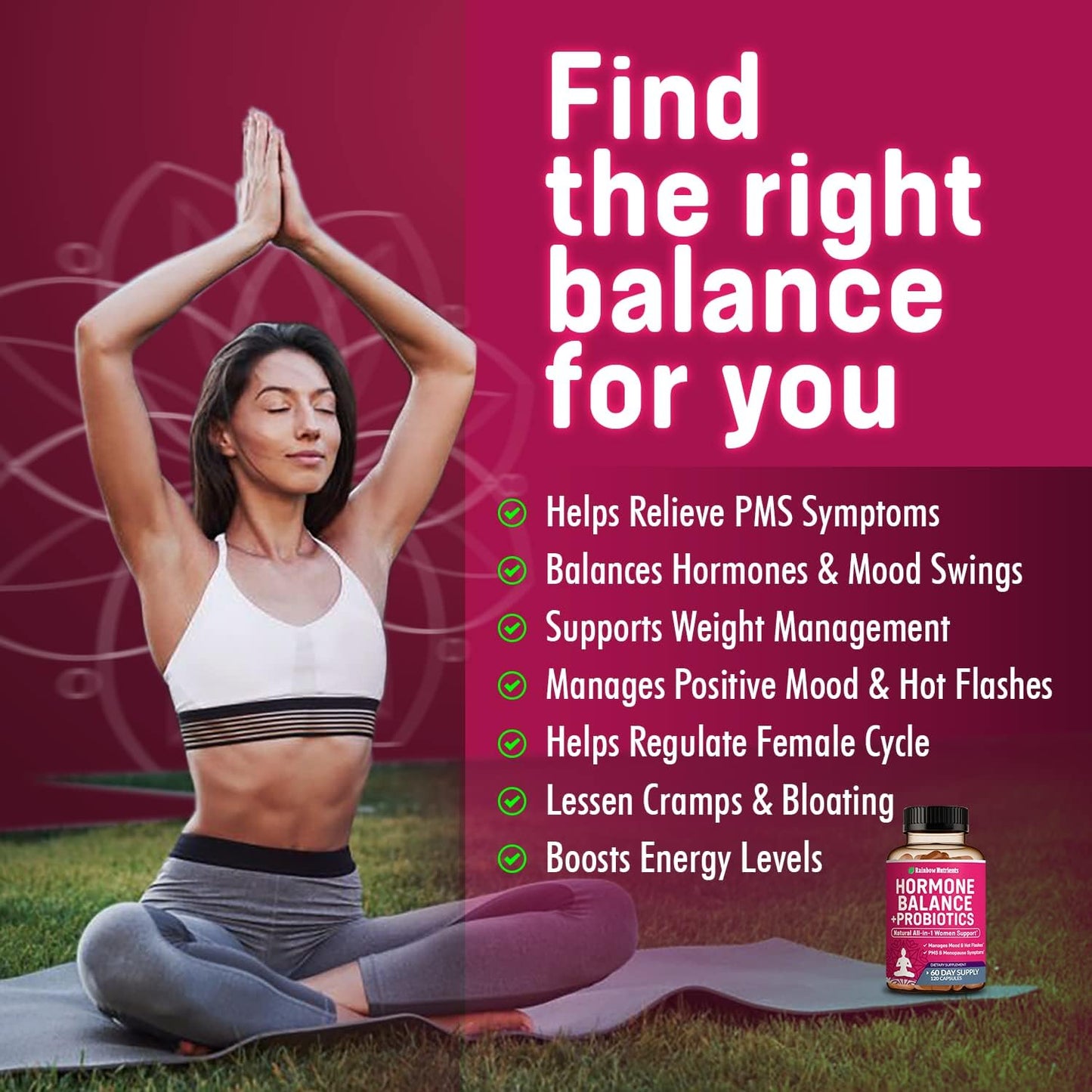 Organic Women's Hormone Balance + Probiotics Capsules for Menopause Relief & Weight Management - 3450mg - Maca, Chasteberry, Dong Quai, Black Cohosh - Non GMO - 120 V Capsules