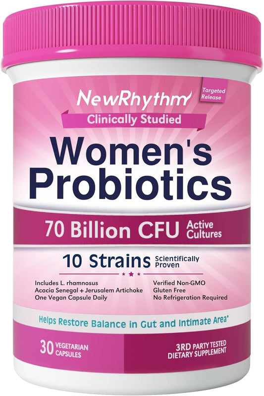Organic Women's Probiotics with 70 Billion CFU, 10 Strains, Vaginal Health Support, 30 Vegan Capsules, No Bloating