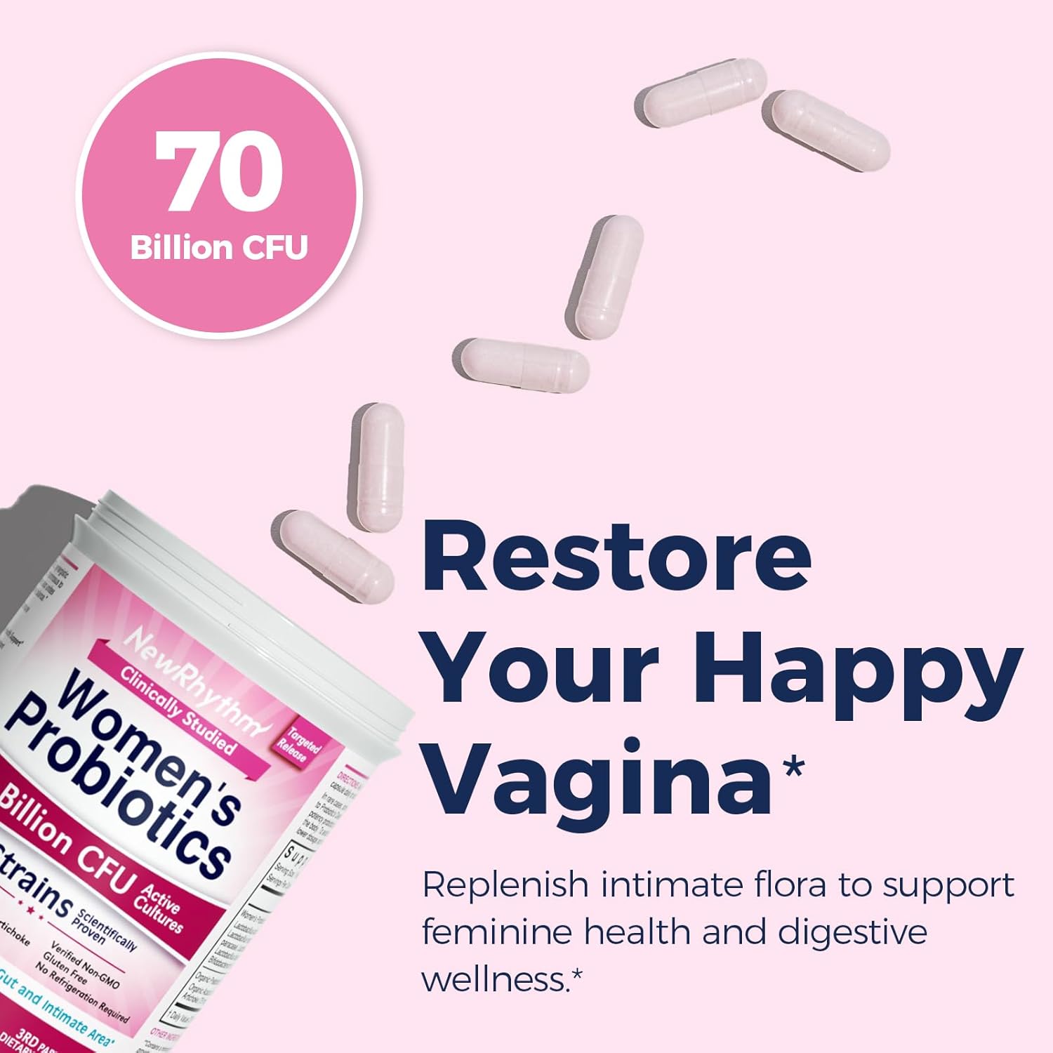 Organic Women's Probiotics with 70 Billion CFU, 10 Strains, Vaginal Health Support, 30 Vegan Capsules, No Bloating