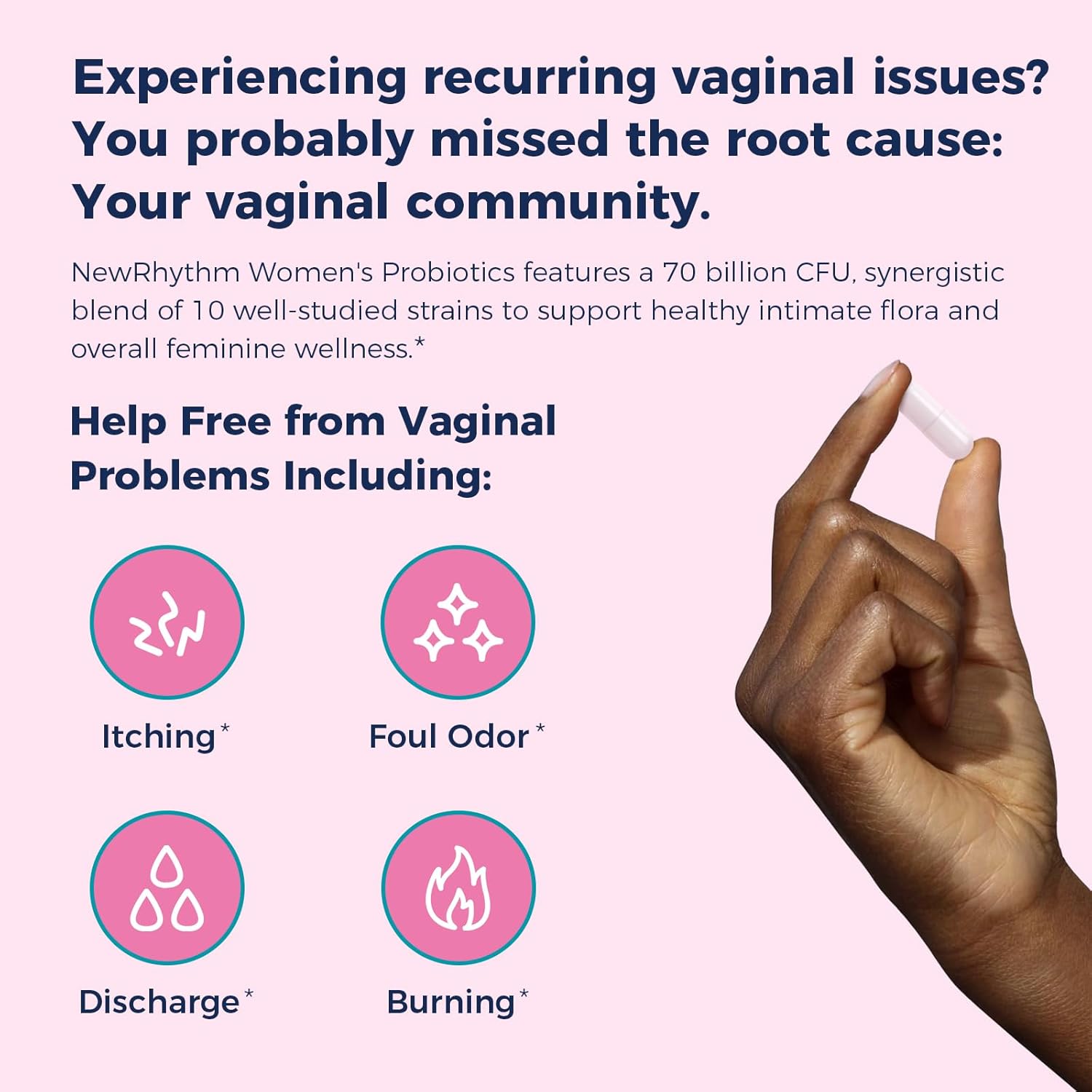 Organic Women's Probiotics with 70 Billion CFU, 10 Strains, Vaginal Health Support, 30 Vegan Capsules, No Bloating