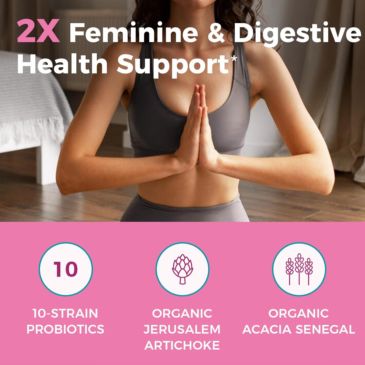 Organic Women's Probiotics with 70 Billion CFU, 10 Strains, Vaginal Health Support, 30 Vegan Capsules, No Bloating