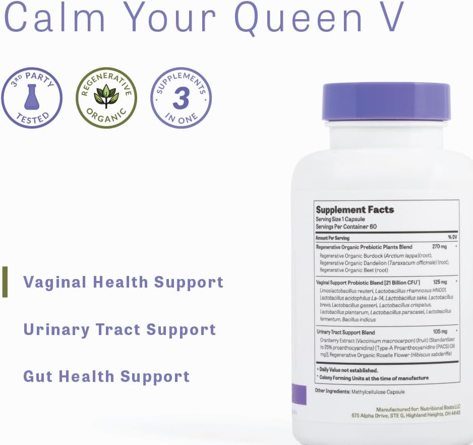 Organic Women's Probiotics with Prebiotics, Cranberry Extract, Doctor-Approved for Vaginal and Gut Health - 60 Servings